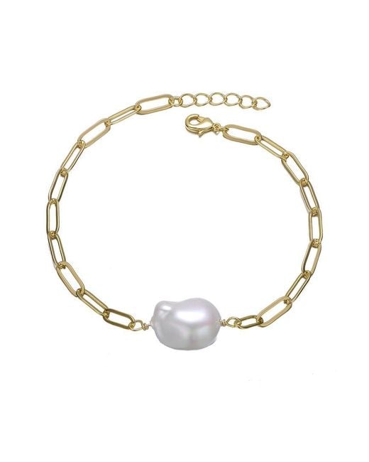 Genevive Jewelry Metallic 14k Over Silver 2.5-5mm Pearl Statement Bracelet
