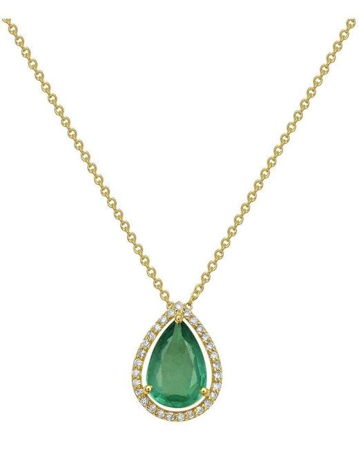 Forever Creations USA Inc. Metallic Forever Creations 14k 1.15 Ct. Tw. Diamond & Emerald Pendant Necklace