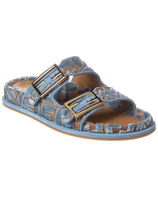 Fendi Blue Feel Ff Jacquard Velvet Sandal