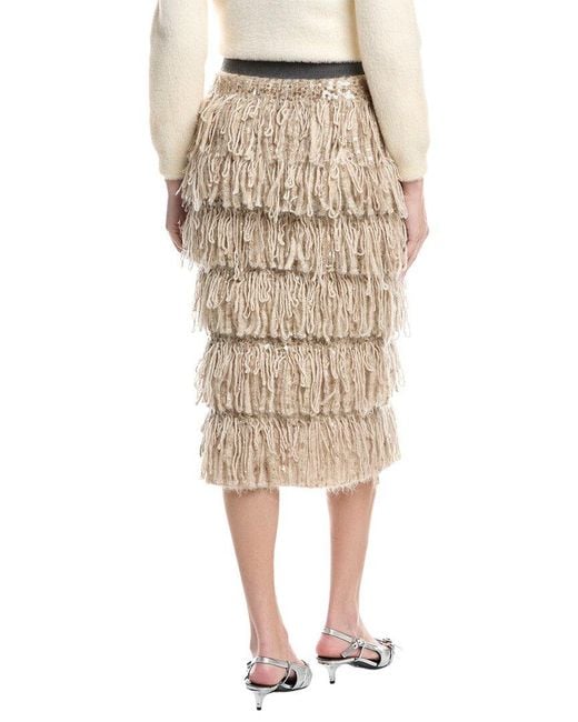 Brunello Cucinelli Natural Tiered Mohair, Cashmere, & Wool-Blend Skirt