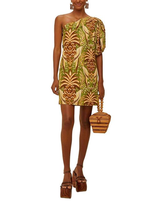 Farm Rio Metallic Linen-Blend Pineapple Tapestry One Shoulder Top