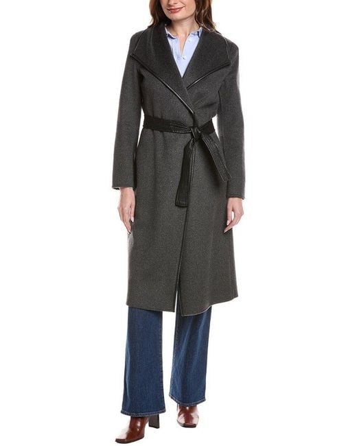 Tahari Black Double Face Wool-Blend Coat