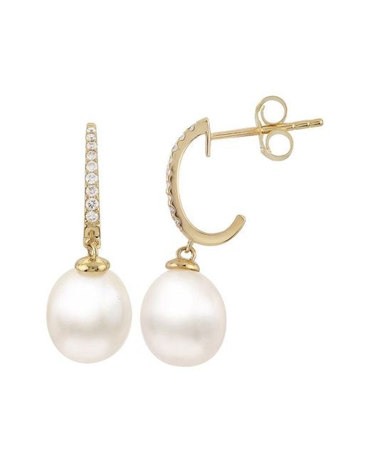 Pearls White 14k 0.11 Ct. Tw. Diamond 8-9mm Pearl Earrings
