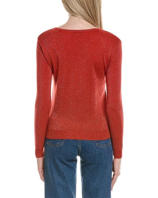 Sofiacashmere Red Lurex V-Neck Wool & Cashmere-Blend Sweater
