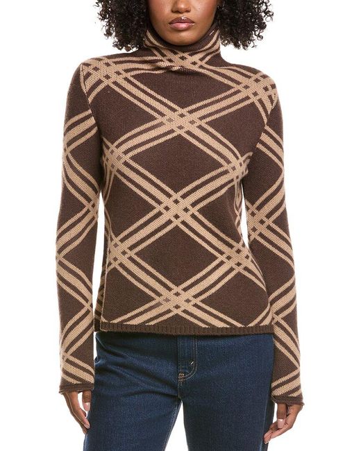 Hannah Rose Black Plaid Funnel Neck Wool & Cashmere-Blend Sweater
