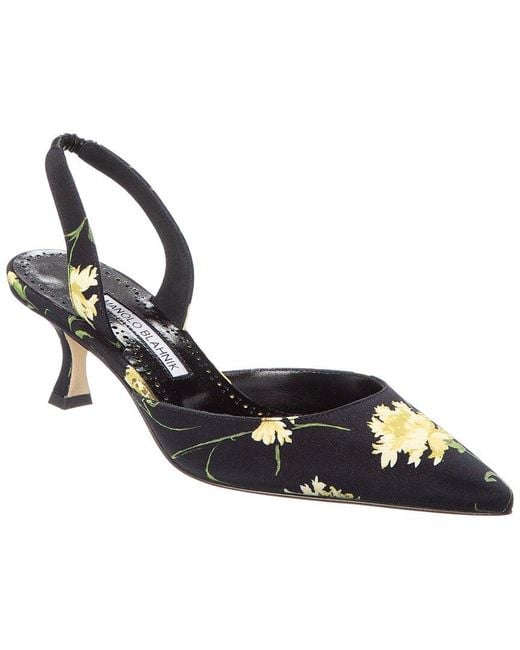 Manolo Blahnik Black Carolyne 70 Satin Slingback Pump