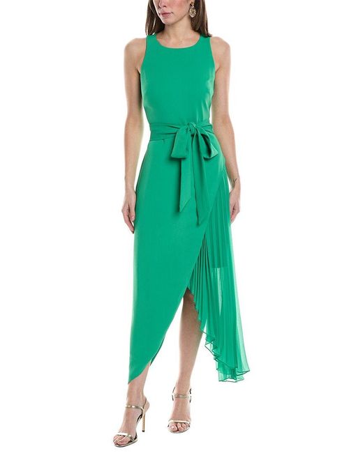 Badgley Mischka Green Asymmetric Midi Dress