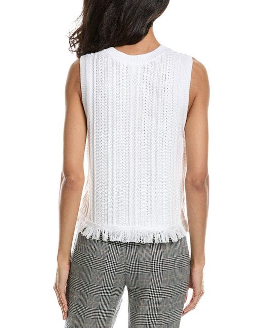 Forte White Textured Fringe Tank Top