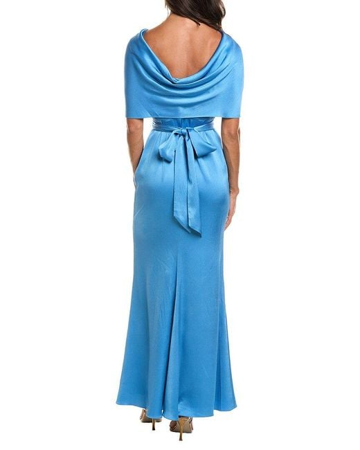 Badgley Mischka Blue Cape Sash Gown