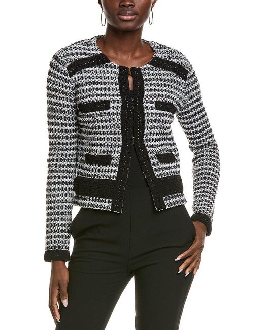 St. John Gray Tonal Knit Cardigan