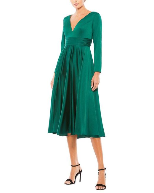 Mac Duggal Green Long Sleeve A Line Midi Dress