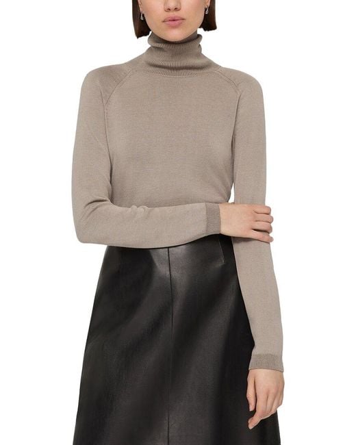 Lafayette 148 New York Gray Raglan Sleeve Turtleneck Sweater