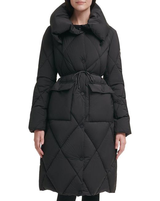 Dkny belted asymmetrical discount mixed media coat