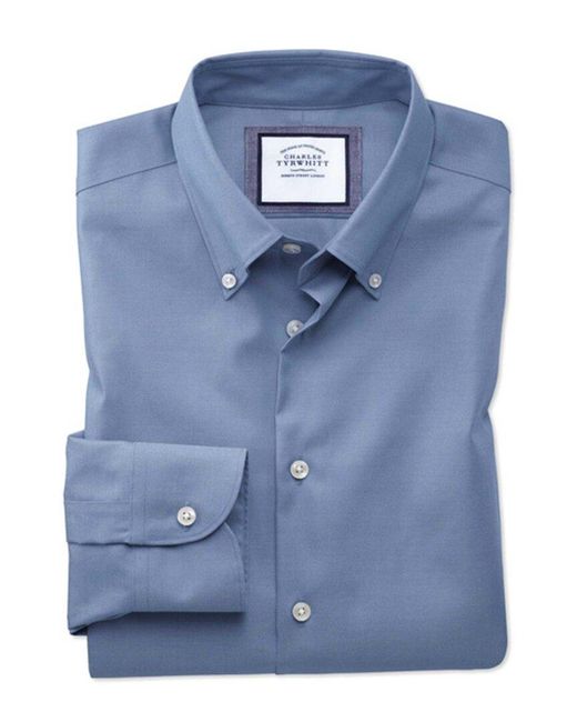 Charles Tyrwhitt Blue Non-iron Button Down Slim Fit Shirt for men
