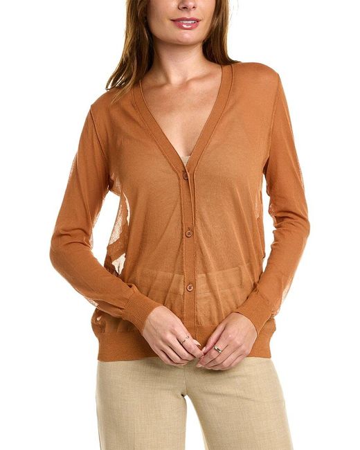 Lafayette 148 New York Brown Button Front Cardigan