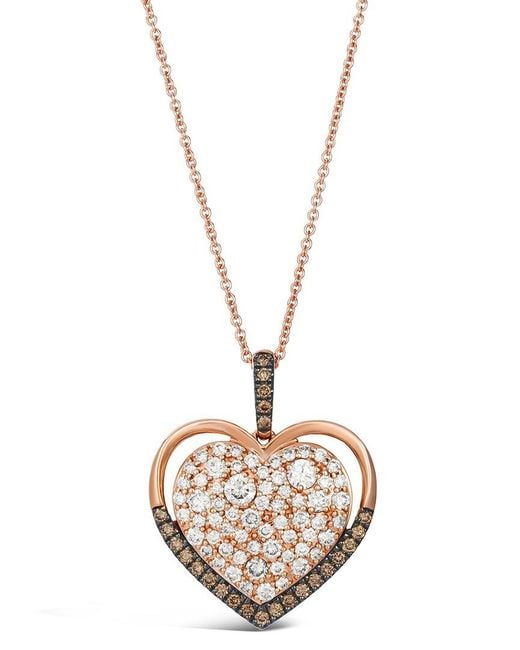 Le Vian Metallic Le Vian Chocolate & Strawberry Heart 14K Rose 0.94 Ct. Tw. Diamond Heart Pendant Necklace