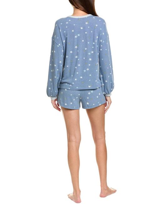 Splendid Blue 2pc Blouson Sleeve Shorty Pajama Set