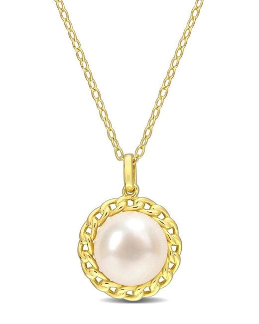 Rina Limor Metallic Gold Over Silver 9-9.5mm Pearl Pendant Necklace