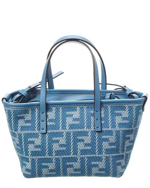Fendi Blue Roll Mini Ff Jacquard & Leather Tote