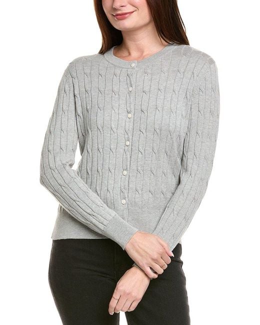 Hannah Rose Gray Classic Cable Full Button Cashmere-Blend Cardigan