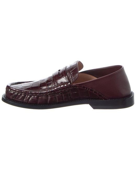 Loewe Red Campo Croc-Embossed Leather Loafer