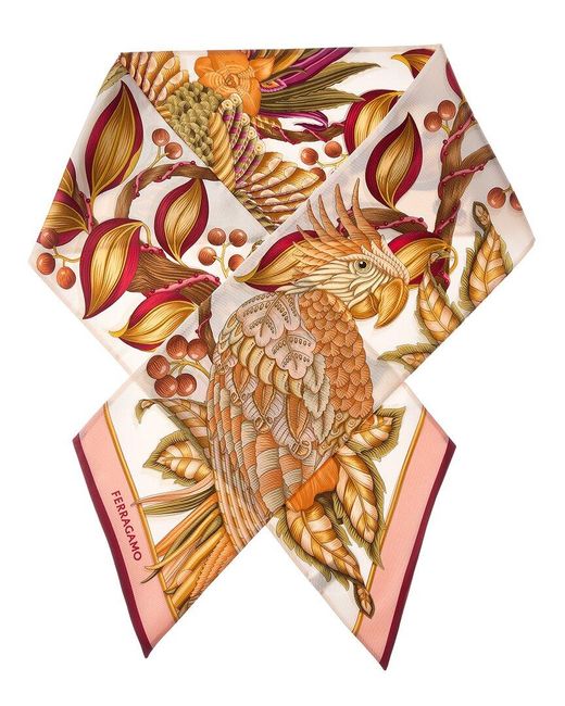 Ferragamo Yellow Parrot Print Silk Scarf