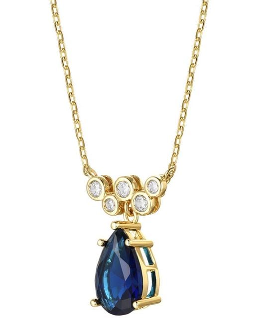 Rachel Glauber Blue 14k Over Silver Cz Bubble Chevron Necklace