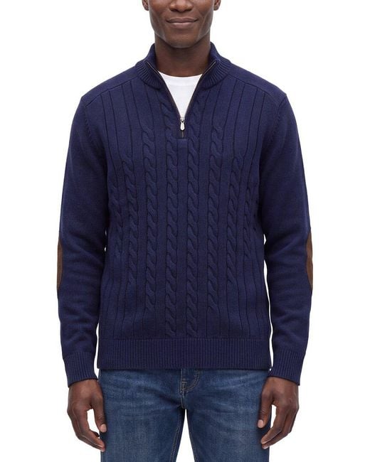 Raffi Blue Cable 1/4-zip Wool & Cashmere-blend Mock Neck Sweater for men