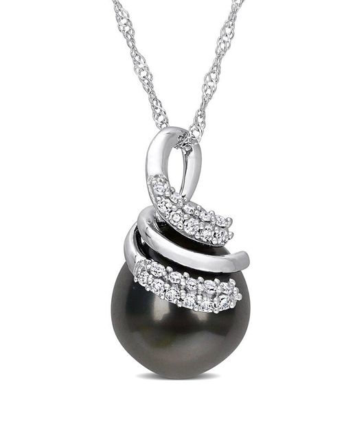 Rina Limor Multicolor Contemporary Pearls 14k Diamond 9-10mm Pearl Swirl Pendant Necklace