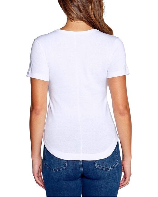 Three Dots Scoop Neck Curved Hem T-shirt in White | Lyst UK