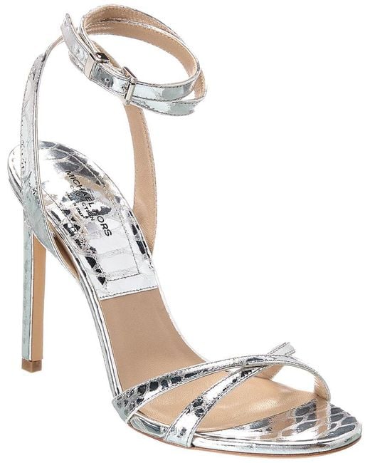 Michael Kors White Chrissy Runway Python-Embossed Leather Sandal