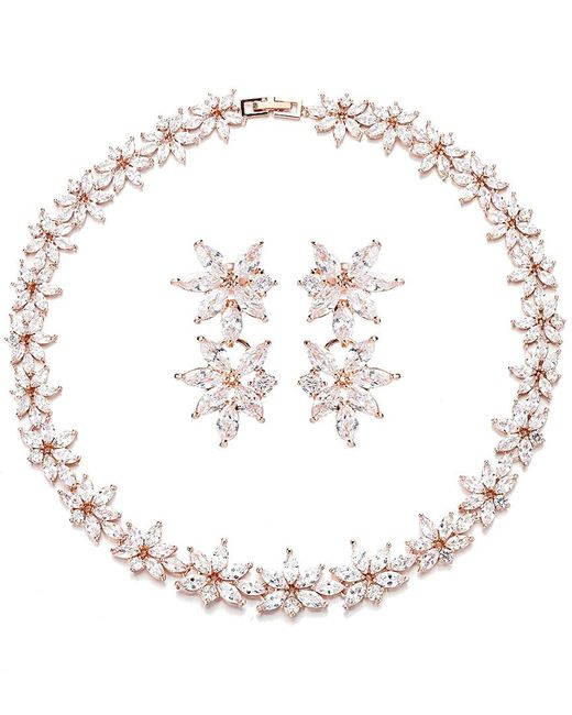 Eye Candy LA White Abigail 24k Cz Leaf Statement Necklace With & Earrings