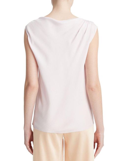 Vince White Asymmetric Drape Cap Sleeve Silk-Blend Blouse