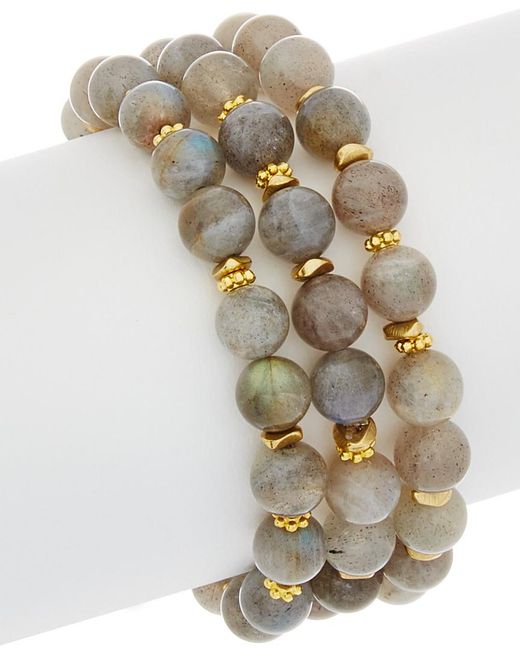 Rachel Reinhardt Jewelry Metallic Set Of Three 14k Over Silver Labradorite Bracelets