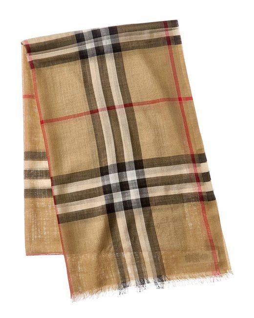 Burberry Natural Dnu Pack Check Print Wool & Silk-blend Scarf