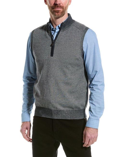 Raffi Blue Birdseye 1/4-zip Mock Neck Vest for men