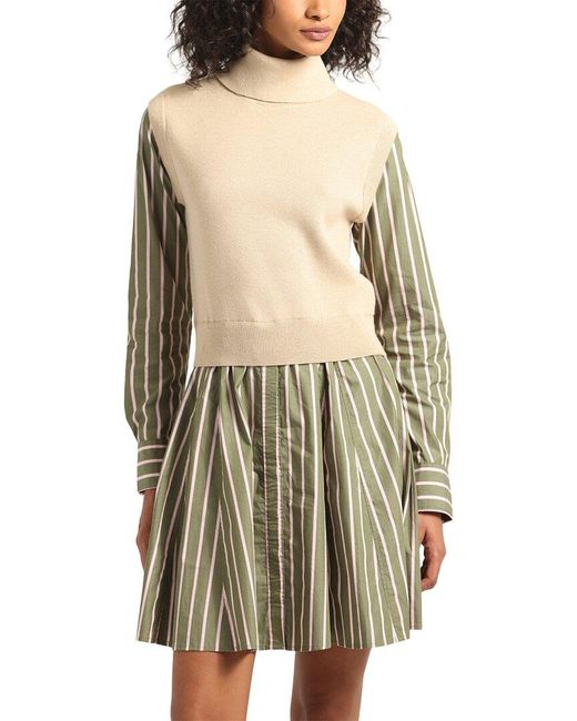 10 Crosby Derek Lam Natural Cressida Mixed Media Dress