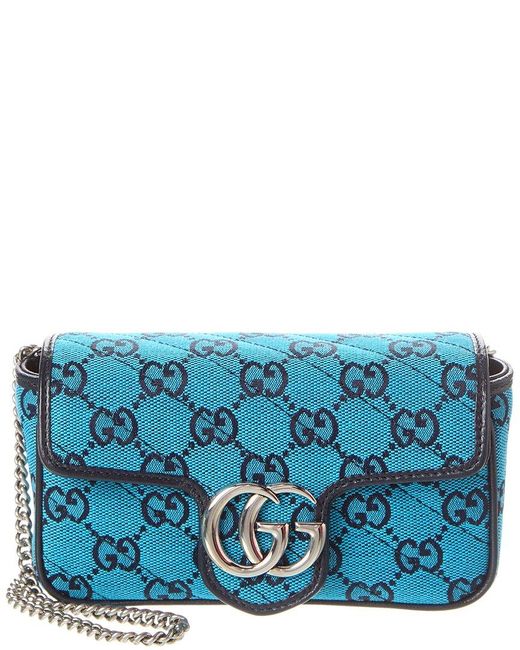 Gucci Blue GG Marmont Super Mini GG Canvas & Leather Shoulder Bag