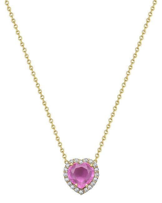 Forever Creations USA Inc. Metallic Forever Creations 14k 1.03 Ct. Tw. Diamond & Pink Sapphire Halo Heart Necklace