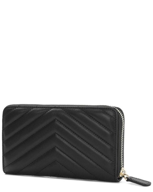 Tiffany & Fred Paris Black V-Shape Quilted Leather Wallet