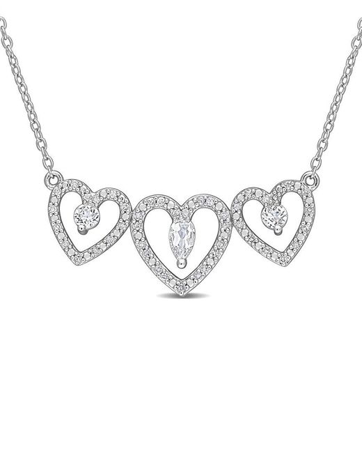 Rina Limor Metallic Silver 0.74 Ct. Tw. White Topaz Triple Heart Necklace
