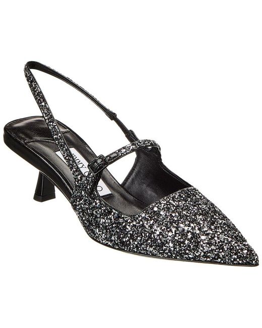 Jimmy Choo Black Glitter Slingback Pointed Pumps