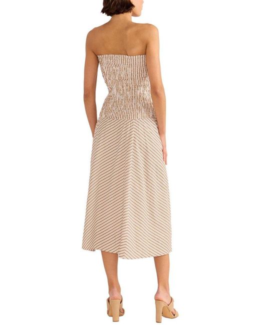 MINKPINK Natural Artemis Shirred Linen-Blend Midi Dress