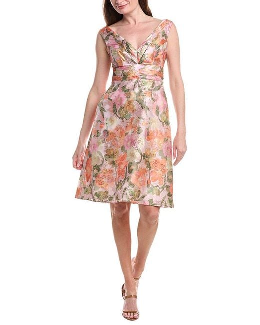 Adrianna Papell Pink Floral Jacquard Midi Dress