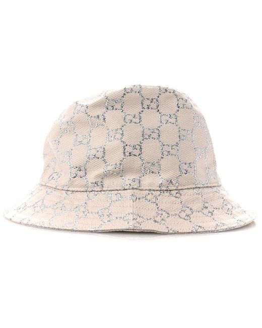 Gucci Natural Canvas Lamé GG Monogram Bucket Hat M (authentic Pre-loved)