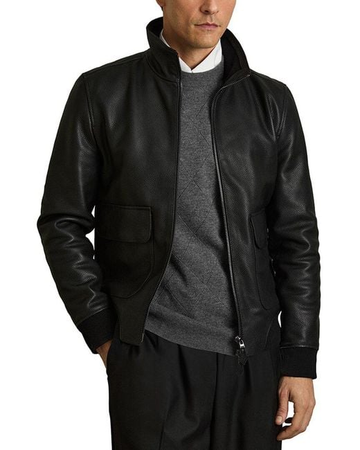 Reiss Black Reed Pebble Leather Jacket for men