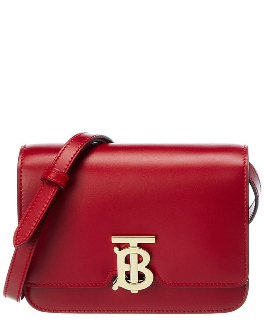 Burberry Mini Tb Leather Shoulder Bag in Red - Lyst