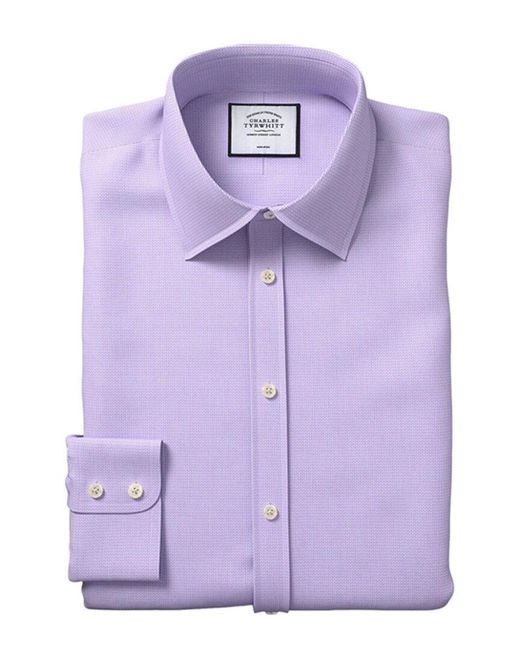Charles Tyrwhitt Purple Non-iron Mini Herringbone Slim Fit Shirt for men
