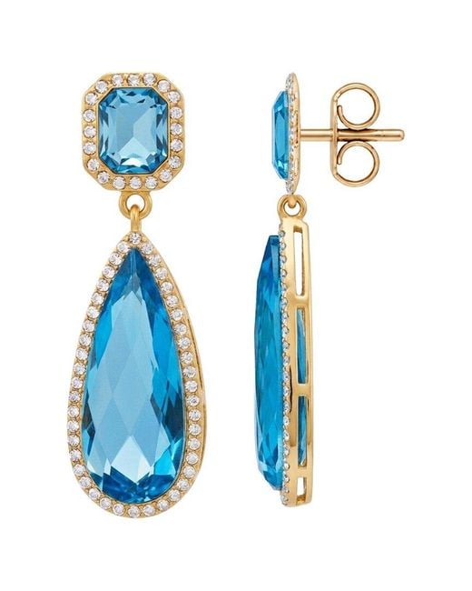 Liv Oliver Blue 18K Plated 13.70 Ct. Tw. Topaz Quartz Cz Earrings
