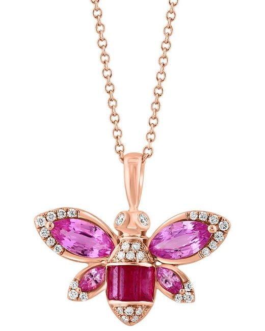 Effy Fine Jewelry Pink 14K Rose 1.99 Ct. Tw. Diamond & Sapphire, Ruby Necklace